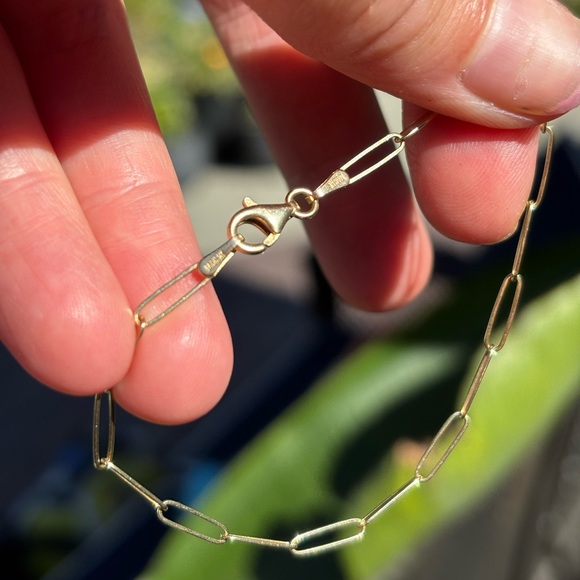 Long paper clip chain bracelet (14k) - Picture 5 of 6